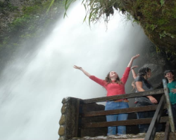 To reach the top of the falls, you have to walk through the stairs carved from the rock and crawl through a 10-meter-long cave named La Grieta del Cie